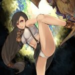  bad_id bad_pixiv_id black_hair breasts final_fantasy final_fantasy_vii gloves highres kicking large_breasts legs long_hair long_legs low-tied_long_hair midriff miniskirt navel panties pencil_skirt red_eyes skirt solo suspender_skirt suspenders thighs tifa_lockhart underwear upskirt white_panties yuni_(rene) 