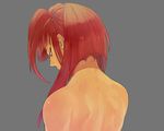  back bangs bruise from_behind grey_background hair_tie injury long_hair looking_down magi_the_labyrinth_of_magic morgiana nape nude one_side_up red_eyes red_hair scar simple_background solo tada-dadada upper_body 