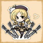  blonde_hair blush drill_hair gun magical_musket mahou_shoujo_madoka_magica rifle smile solo thighhighs tomoe_mami twintails weapon yanagi_(nurikoboshi) yellow_eyes 