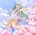  ano_hi_mita_hana_no_namae_wo_bokutachi_wa_mada_shiranai. barefoot cherry_blossoms green_eyes honma_meiko jumping long_hair pasteljam silver_hair solo 