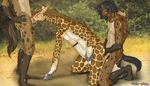  anal cum fellatio gay giraffe group hooves hyena kneeling long_neck male oral oral_sex penis sex threesome 