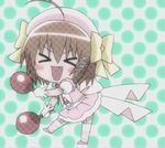  &gt;_&lt; animated animated_gif bow brown_hair closed_eyes dancing fang haruna_(kore_wa_zombie_desu_ka?) hat instrument kore_wa_zombie_desu_ka? maracas non-web_source solo thighhighs 