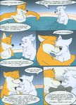  comic cute dialog ears_down elliot eye_contact fluke fox fur gay hug male mammal motion_of_the_ocean nuzzleing nuzzling orange_fur outside pool ryan smile text wolf 