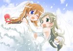  :d bakutendou bare_shoulders brown_hair carrying couple dory dress elbow_gloves fairy_tone gloves green_eyes green_hair half_updo happy houjou_hibiki long_hair minamino_kanade multiple_girls one_eye_closed open_mouth petals precure princess_carry purple_eyes rery smile suite_precure veil wedding_dress wife_and_wife yuri 