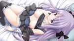 bed breasts game_cg hatsukoi_sacrament nipples nopan purple_eyes purple_hair purple_software ribbons tagme 