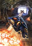  absurdres animal battle cat copyright_request explosion flying highres laser monster no_humans parody science_fiction space_craft tunnel video_game 