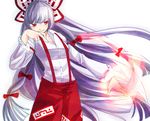  bad_id bad_pixiv_id bluespeaker bow dress_shirt fire fujiwara_no_mokou hair_bow hair_ribbon long_hair pants red_eyes ribbon shirt silver_hair smirk solo suspenders touhou very_long_hair white_hair 