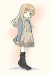  bad_id bad_pixiv_id blonde_hair brown_eyes casual dress fukuji_mihoko kneehighs long_hair one_eye_closed saki sketch solo tokumi_yuiko 