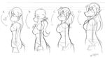  black_and_white breasts chest_comparison chest_tuft comparison crossgender female flora_(twokinds) hair kathrin_(twokinds) keidran line_up mike_(twokinds) monochrome natani_(twokinds) ponytail sketch standing tears tom_fischbach twokinds 