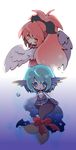  blue_eyes blue_hair bow chibi feathered_wings food gloves hair_bow hands_clasped head_wings mahou_shoujo_madoka_magica mermaid miki_sayaka monster_girl monsterification mouth_hold multiple_girls oktavia_von_seckendorff own_hands_together pink_hair pocky ponytail ribbon sakura_kyouko spoilers tail tail_bow unmoving_pattern white_gloves white_wings wings wishbone yellow_eyes 