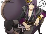  2010 bad_id bad_pixiv_id black_eyes black_hair boots bracelet chair crown dated fujimura_(marina) jewelry knee_boots long_hair male_focus musical_note sitting solo tales_of_(series) tales_of_vesperia white_background yuri_lowell 