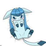  bedsheets blush butt eeveelution female feral glaceon lying nintendo on_back plain_background pok&#233;mon pok&eacute;mon pussy simple_background solo spreading unknown_artist video_games white_background 