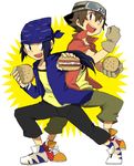  2boys bandana bandanna digimon digimon_frontier food goggles hamburger kanbara_takuya minamoto_kouji multiple_boys 