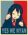  artist_request barack_obama blazer closed_eyes jacket k-on! long_hair nakano_azusa nyan parody paw_pose poster pun real_life real_life_insert school_uniform smile solo twintails yes_we_can 