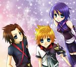  2boys aqua_(kingdom_hearts) bad_id bad_pixiv_id black_hair black_legwear blonde_hair blue_eyes blue_hair brown_hair detached_sleeves go-on kingdom_hearts kingdom_hearts_birth_by_sleep multiple_boys terra_(kingdom_hearts) thighhighs ventus 