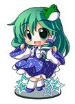  absurdres blush chibi detached_sleeves faux_figurine frog green_eyes green_hair hair_ornament highres kochiya_sanae shinjitsu snake solo touhou 