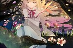  bad_id bad_pixiv_id blonde_hair blue_hair cherry_blossoms closed_eyes cloud flower hat leaf letty_whiterock lily_white mountain multiple_girls short_hair sitting tokoroten_(hmmuk) touhou tree 