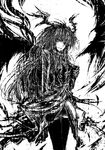  absurdres acryl greyscale head_wings highres koakuma long_hair monochrome solo touhou 