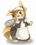  ambiguous_gender apron brown_eyes brown_fur cup cute dress feral ferret frilly_hairband fur furret long_tail looking_at_viewer maid maid_uniform mammal mustelid nintendo no_humans open_mouth paws plain_background pok&#233;mon pok&eacute;mon pokemon ribbons ringed_tail simple_background smile solo standing tail tan_fur teeth thick_tail tongue tooth tray video_games whisker_markings white_background yata-nepia yata_nepia 