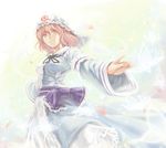  bad_id bad_pixiv_id bug butterfly cherry_blossoms hat insect japanese_clothes outstretched_arms petals pink_eyes pink_hair ribbon saigyouji_yuyuko short_hair smile solo tarou_(mozukusanwakamesan) touhou triangular_headpiece 