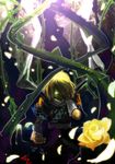  absurdres arm_warmers blonde_hair flower glowing glowing_eye green_eyes highres holysnow mizuhashi_parsee plant rose scarf serious solo symbolism touhou vines yellow_flower yellow_rose 