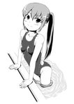  arm_support competition_swimsuit greyscale long_hair monochrome one-piece_swimsuit original ponytail pool poolside ripples solo swimsuit tk4 wading 