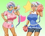  bakugan blush breasts cheerleader cleavage dark_skin happy_face hokuto_(tokuho) huge_breasts julie_hayward smile waitress wink 