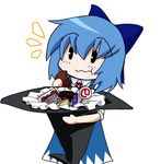  blue_hair cirno duplicate eating food hat jpeg_artifacts non-web_source ribbon solo sweets touhou witch_hat |_| 