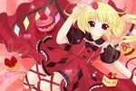  alternate_costume blonde_hair cake flandre_scarlet food fruit lying macaron no_hat no_headwear raspberry red_eyes side_ponytail solo strawberry sweets touhou wings 