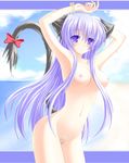  animal_ears arms_up bandaid bandaid_on_pussy bracelet breasts cat_ears copyright_request jewelry long_hair navel nipples nude purple_eyes purple_hair ribbon shirotsuki_kouta small_breasts solo tail tail_ribbon very_long_hair 