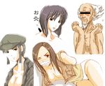  3girls aramaki_daisuke arms_behind_back bald bangs bare_shoulders bdsm beard black_hair blunt_bangs blush bob_cut bondage bottomless bound bound_arms breasts brown_eyes cabbie_hat censored character_request cleavage cloth_gag facial_hair gag gagged ghost_in_the_shell ghost_in_the_shell_stand_alone_complex hat identity_censor improvised_gag jacket kusanagi_motoko long_hair medium_breasts mole multiple_girls nikuman_hanten nude old_man one_eye_closed open_clothes open_shirt over_the_mouth_gag panties red_eyes shirt short_hair sidelocks translated underwear 