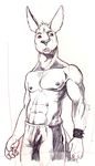  black_and_white bulge kangaroo kangaroo-boy male marsupial monochrome piercing solo topless 