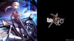  artoria_pendragon_(all) blonde_hair excalibur fate/zero fate_(series) formal glowing glowing_sword glowing_weapon green_eyes ground_vehicle highres motor_vehicle motorcycle pant_suit ponytail saber solo suit sword takeuchi_takashi wallpaper weapon 