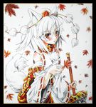  animal_ears bad_id bad_pixiv_id detached_sleeves hat inubashiri_momiji kabutoyama solo sword tail tokin_hat touhou weapon wolf_ears wolf_tail 