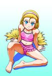  arm_support barefoot bikini blonde_hair blue_eyes blush child face feet flat_chest hairband long_hair looking_at_viewer navel original semine solo spread_legs swimsuit tankini very_long_hair 