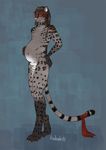  andraste balls belly black_hair black_sclera blue_eyes braid digitigrade feline feminine girly hair looking_at_viewer male male_pregnancy mammal mpreg ocelot pregnant sheath solo spots tasteful_nudity 