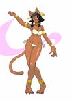  anklet armband bikini black_eyes black_hair blush bracelet breasts cat choker claws dancing ear_piercing earring feline female hair harem jewelry oekaki piercing pose ricosye skimpy solo tail wide_hips 