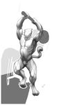  barbell bulge feline ga-be male mammal muscles plain_background solo tiger unfinished white_background 