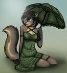  ajna black_hair cat dress feline female green_eyes hair looking_at_viewer mammal parasol solo zula 