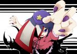  blue_hair claw_pose fang fingernails foreshortening hands hat jiangshi miyako_yoshika nail_polish ofuda open_mouth outstretched_arm outstretched_arms pale_skin purple_eyes purple_nails rorikon_(youkon) short_hair skirt solo touhou 