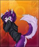  blush bottomless canine cute dog emo green_eyes hair hoodie husky invalid_tag jijix leaning looking_at_viewer male penis piercing poking_out presenting purple purple_hair raised_tail ransom short_hair short_purple_hair solo sweet tail uncut wall young 