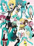  6+girls ahoge aqua_eyes aqua_hair blonde_hair cat cheerful_candy_(module) chibi colorful_drop_(module) colorful_x_melody_(vocaloid) crossover fang hat hatsune_miku highres kagamine_len kagamine_rin kasane_teto kocchi_muite_baby_(vocaloid) koi_wa_sensou_(vocaloid) long_hair magician_(module) megurine_luka meiko miracle_paint_(vocaloid) multiple_girls multiple_persona niboshi one_eye_closed project_diva project_diva_(series) project_diva_2nd sf-a2_miki smile songover thighhighs top_hat twintails utau vocaloid yellow_(vocaloid) 