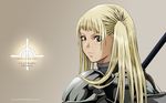  armor blonde_hair clare claymore close gray_eyes long_hair sword weapon 