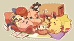  black_hair blonde_hair blue_eyes box cardboard_box gabu_kichi gen_1_pokemon hat hug jigglypuff kirby kirby_(series) lucas mother_(game) mother_2 mother_3 mr._game_&amp;_watch multiple_boys ness pikachu pikmin_(series) pokemon pokemon_(creature) ribbon smile super_smash_bros. tears 