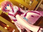  blue_eyes blush japanese_clothes kimono mahiro_takeumi mecha-mimi panties red_hair short_hair striped_panties sudou_kokona underwear 