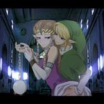  1girl ass ass_grab bad_id bad_pixiv_id ball_and_chain_restraint bdsm blonde_hair blue_eyes blush bondage bound bridal_gauntlets brown_hair chain collar colorized earrings hair_ribbon hat jewelry kudakeru letterboxed link long_hair pointy_ears princess_zelda ribbon smile tears the_legend_of_zelda the_legend_of_zelda:_twilight_princess tiara 