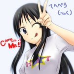  ;q akiyama_mio black_hair k-on! kyoukya_(kyouya02) long_hair one_eye_closed solo tongue tongue_out v 