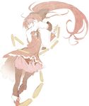  abara_heiki bare_shoulders black_legwear chain long_hair magical_girl mahou_shoujo_madoka_magica polearm ponytail red_eyes red_hair sakura_kyouko simple_background solo spear thighhighs weapon 