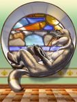  circle comic comics cuprohastes curled_up female nude reading solo sorien stained_glass window 