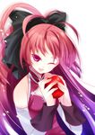  apple aya003030 bad_id bad_pixiv_id food fruit holding holding_food holding_fruit long_hair mahou_shoujo_madoka_magica one_eye_closed pink_eyes pink_hair ponytail sakura_kyouko solo 